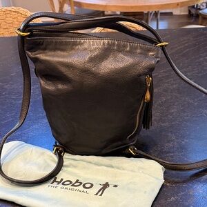 HOBO Black Leather Convertible Shoulder Bag/ back pack with Gold Details
